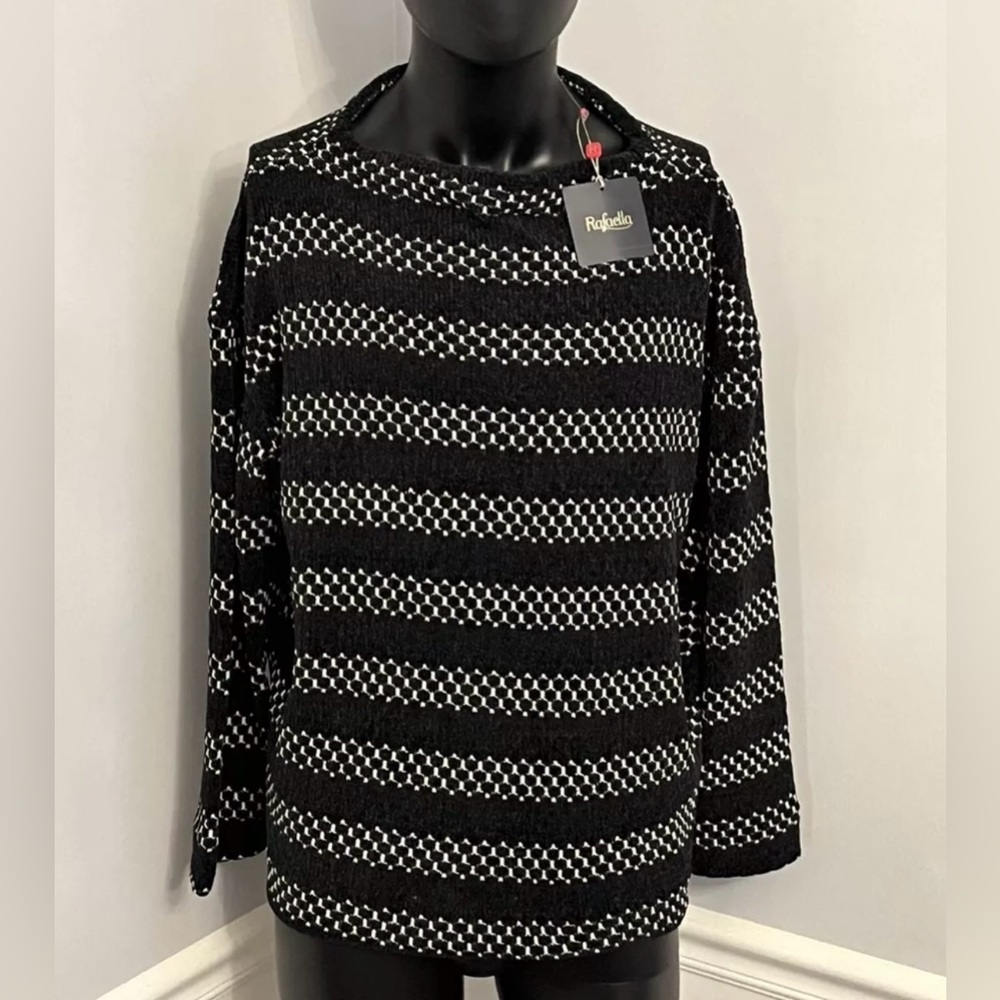 NWT Rafaella Chenille Black White Striped Sweater Women's Size 1X